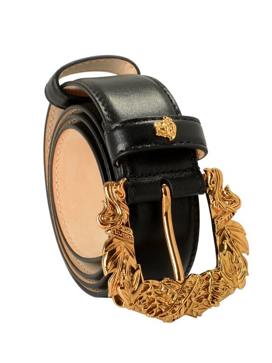 Versace Black 100% Leather Gold Buckle Decorated Belt US 30 IT 75